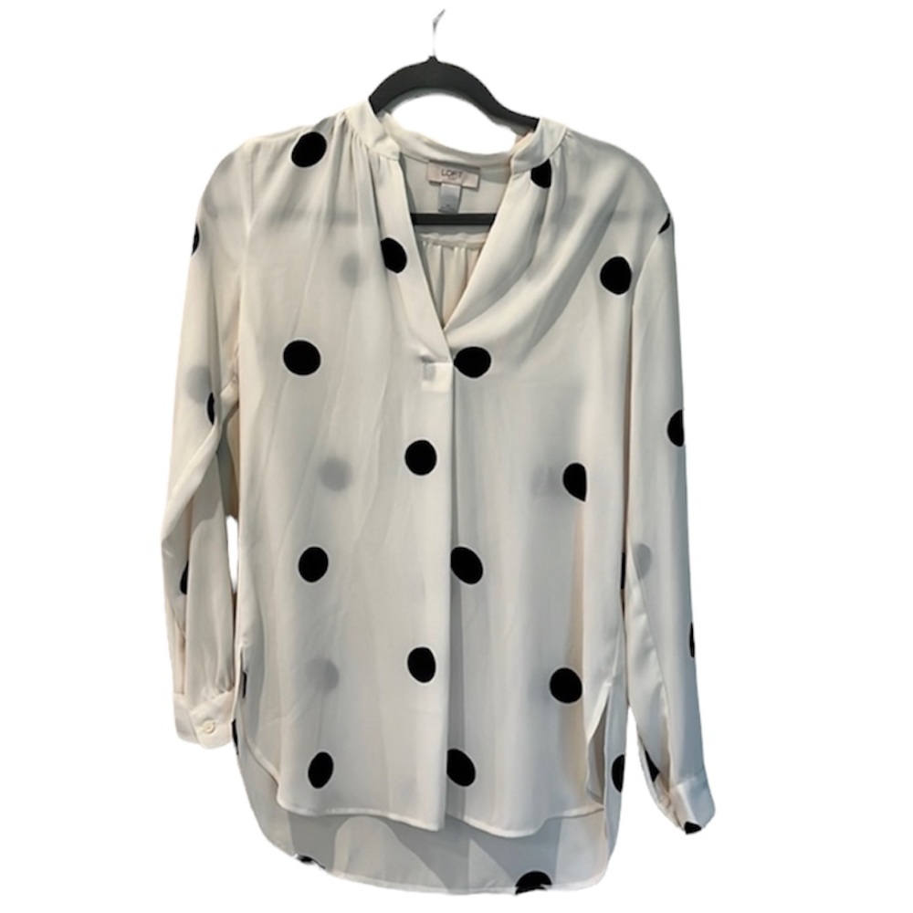 LOFT Tunic Blouse - White with black polka dots EXTRA SMALL